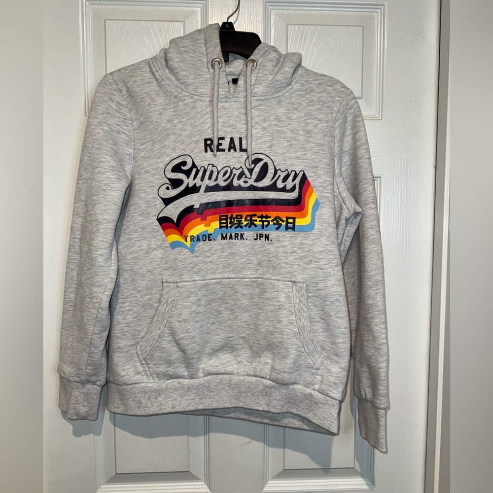 Superdry Gray Hoodie with Multicolor Accents. Size 10